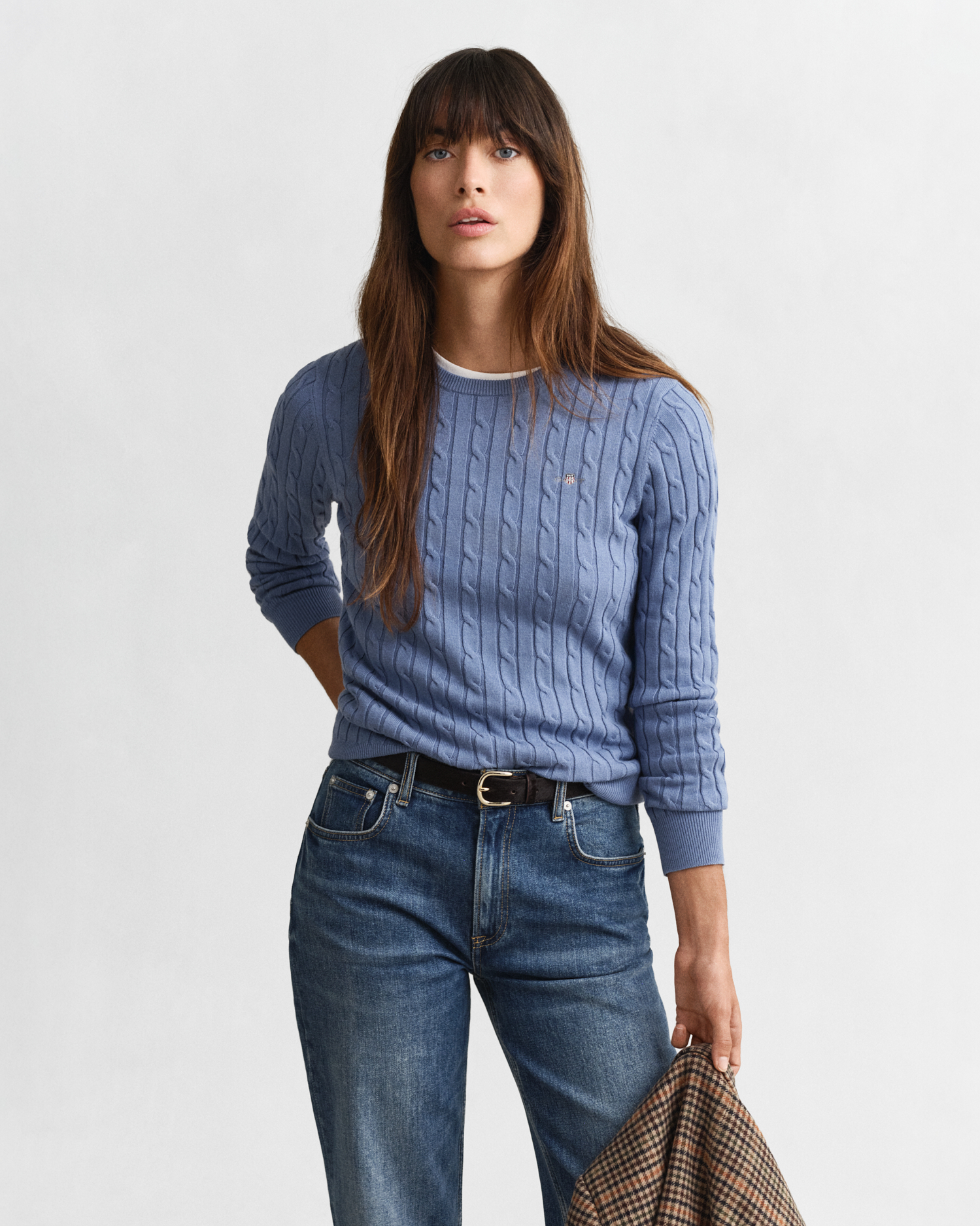 Pull col rond en maille de coton stretch à torsades - GANT